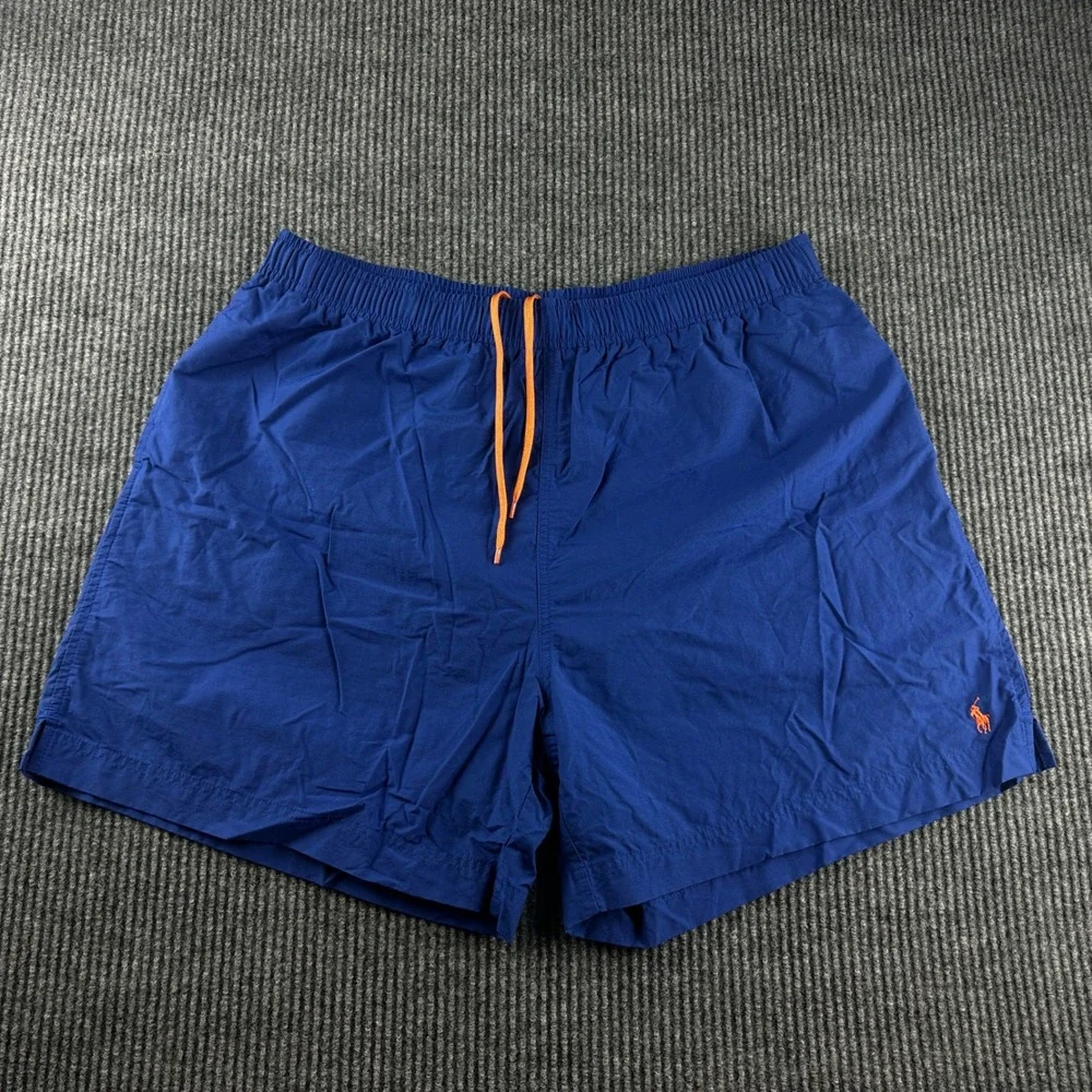 Polo Sport Ralph Lauren Mens Blue Swim Trunks Orange Pony Logo XXL RN 41381